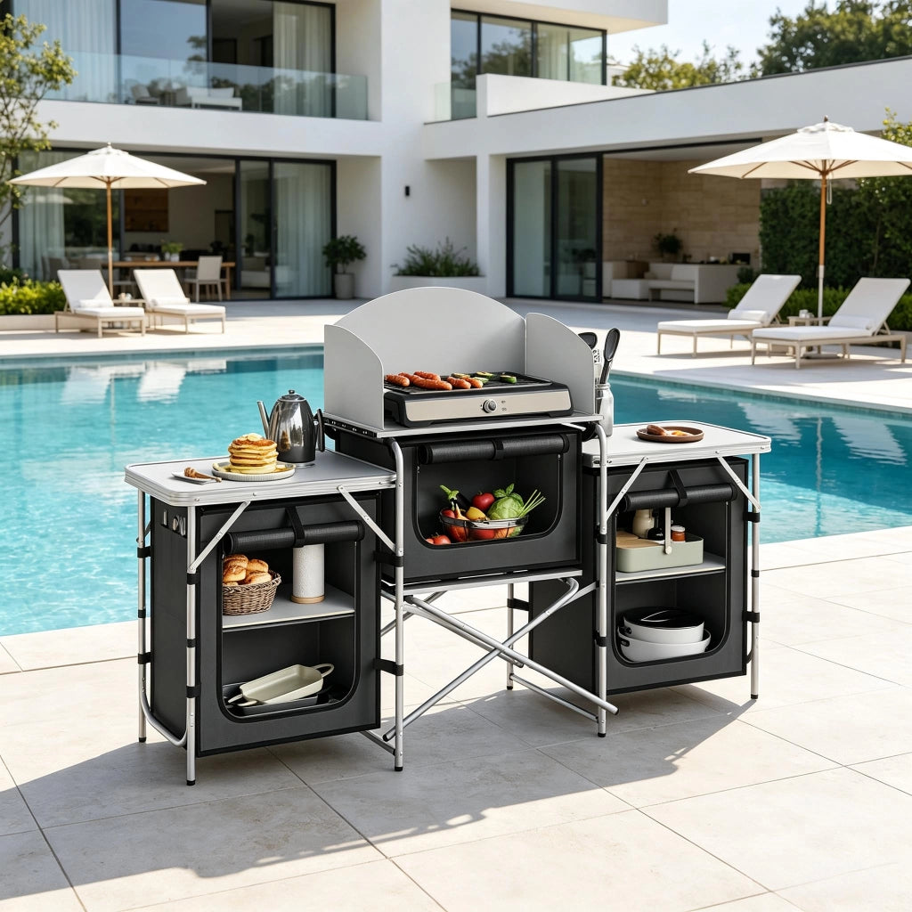 CUCINA DA CAMPEGGIO PIEGHEVOLE 174x48x112 cm Grigio scuro