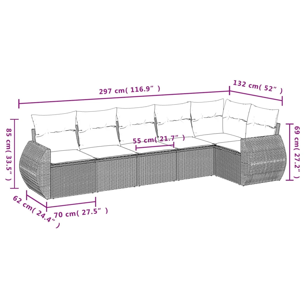 Set Divano da Giardino 6 pz con Cuscini Beige in Polyrattan 3221388