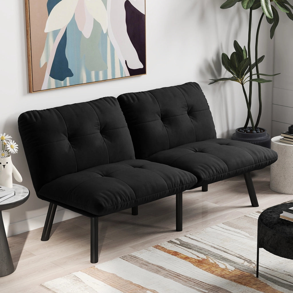 DIVANO LETTO pieghevole 87 x 58 x 25 cm Nero in velluto