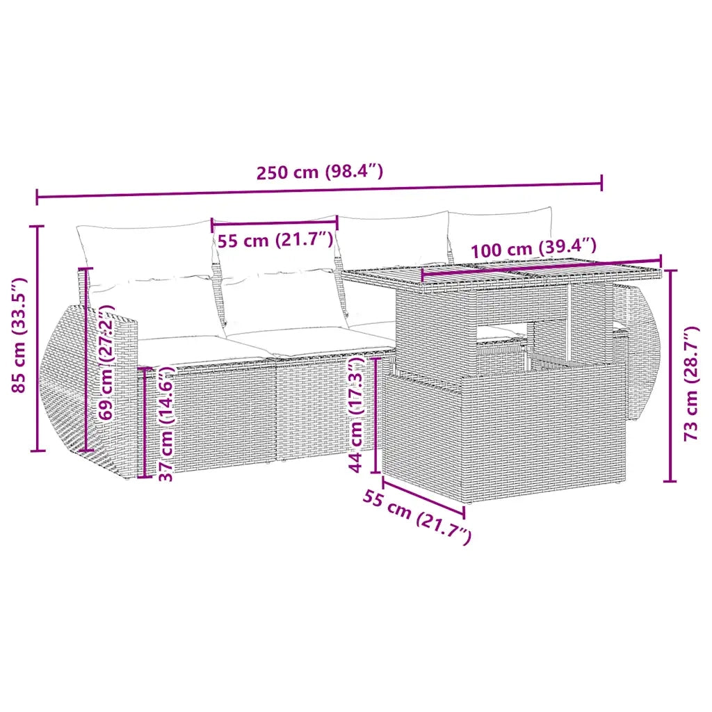 Set Divano da Giardino 5 pz con Cuscini Beige in Polyrattan