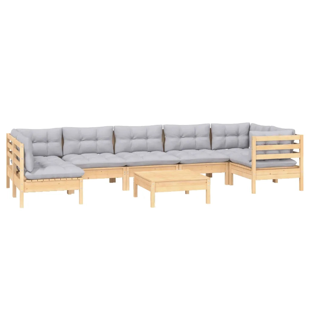Set Divani da Giardino 8 pz con Cuscini Grigi Massello di Pino 3096435
