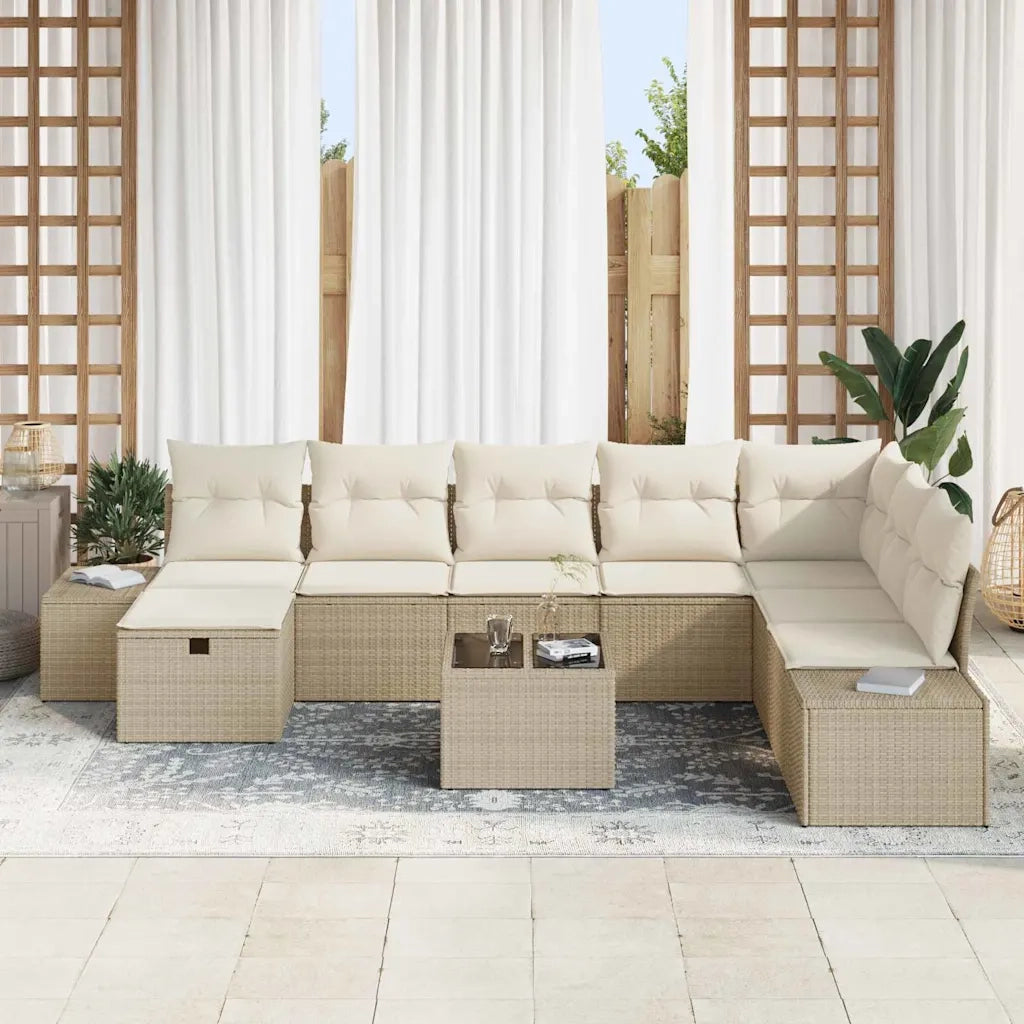 Set Divano da Giardino 9 pcs Beige 55 x 62 x 69 cm Poly Rattan 3360772
