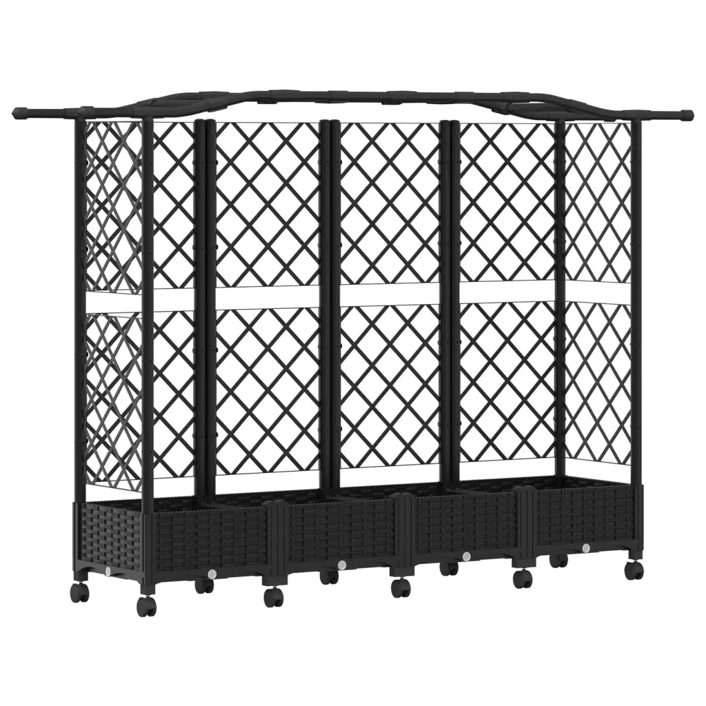 Letto Rialzato con Griglia e Tetto Nero 203,5 x 40 x 129 cm PP 3423153