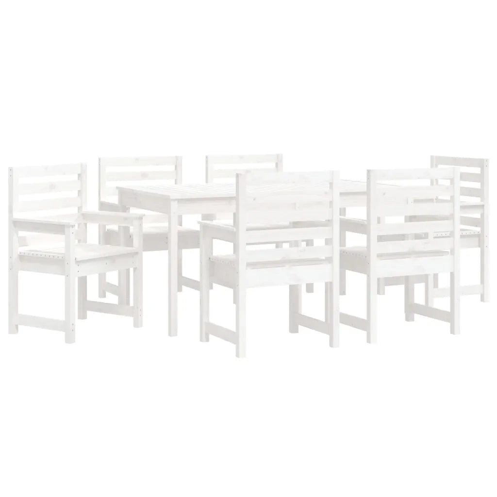 Set da Pranzo per Giardino 7pz Bianco in Legno Massello di Pino