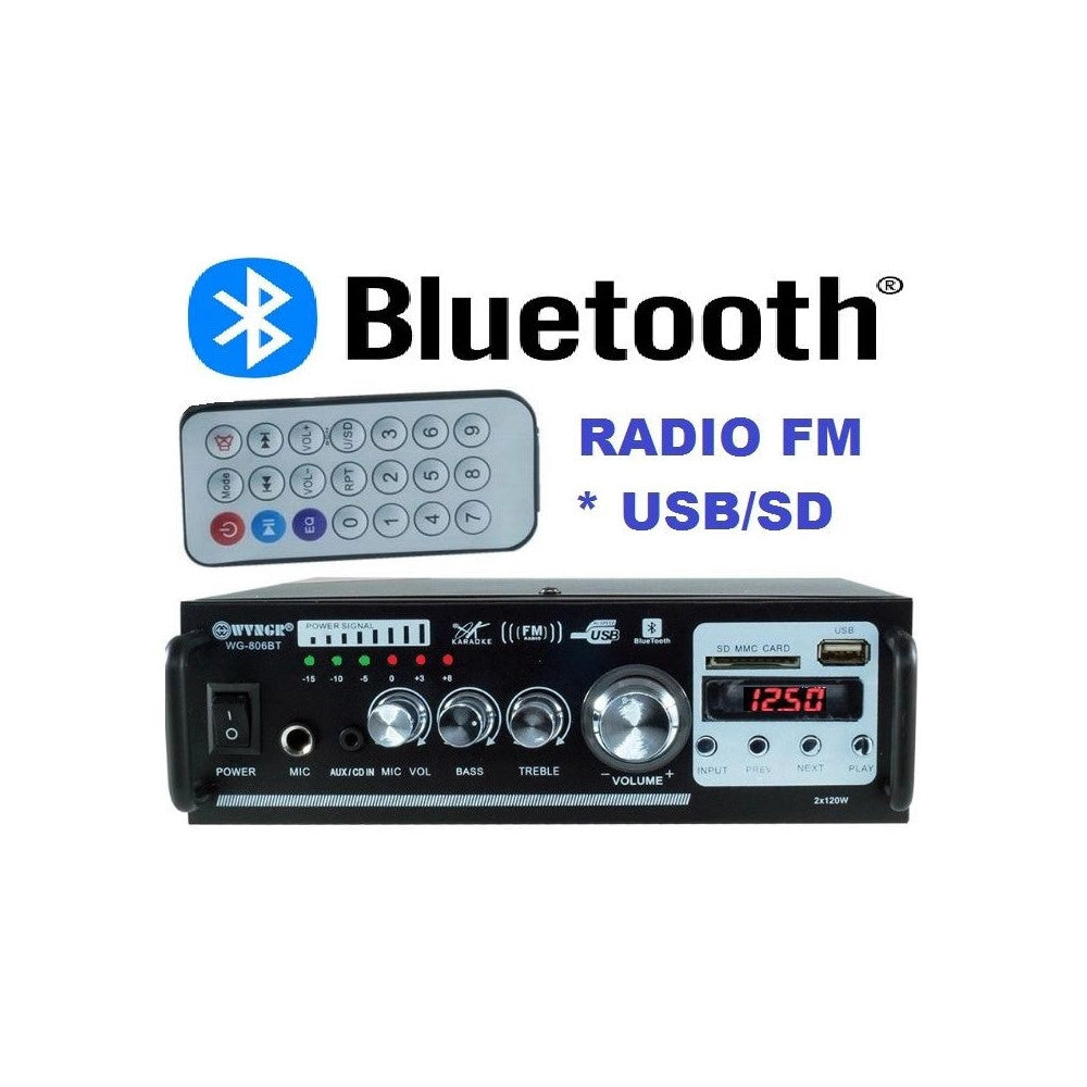 Trade Shop - Amplificatore Audio Stereo 2 Canali Bluetooth Microfono Usb Sd Mp3 Karaoke 806bt -