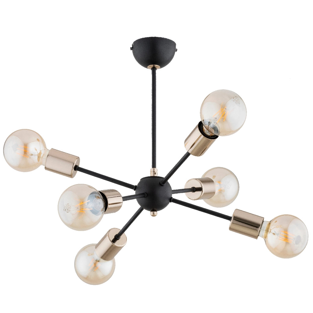 Plafoniera loft metallo nero oro 6xE27 15W 49cm Alfa