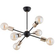 Plafoniera loft metallo nero oro 6xE27 15W 49cm Alfa