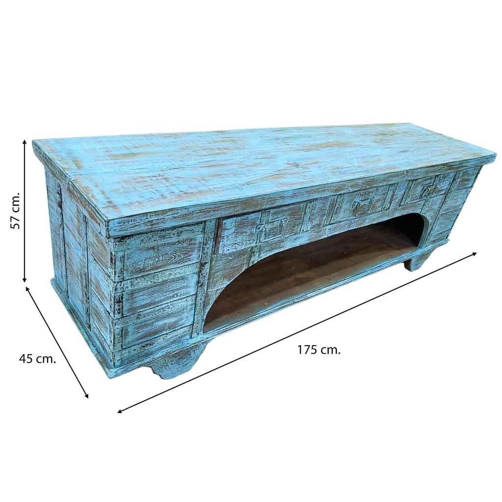 Mobile basso artigianale in legno 165-175x45x57h cm