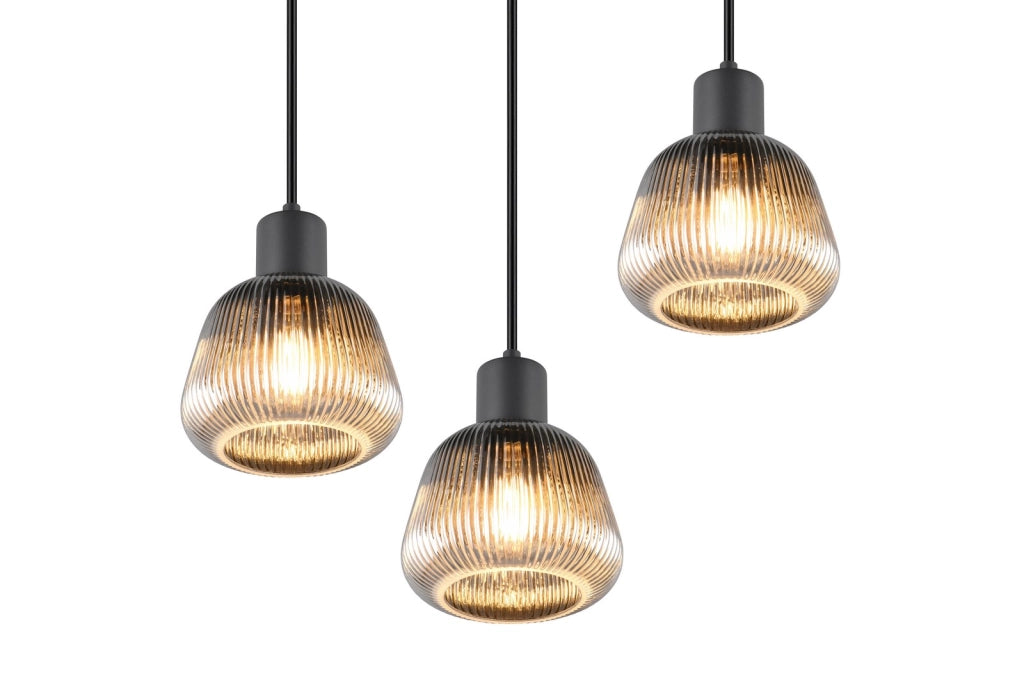 Lampadario retro Trio Tarifa nero vetro 3xE27 Ø37cm