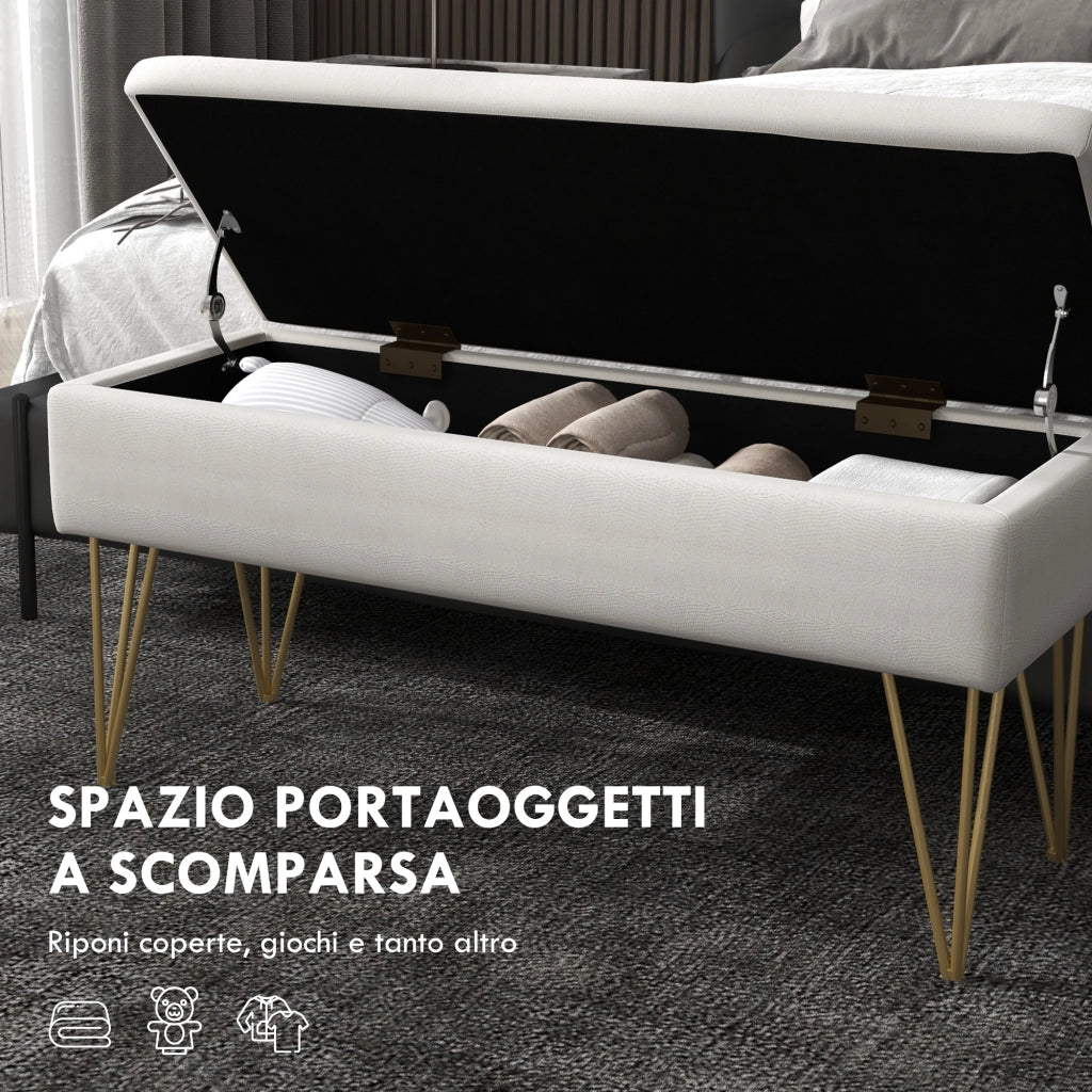 Panca Contenitore per Letto in Tessuto con Gambe in Acciaio ¨C Minimal ¨C 100x40x49 Crema