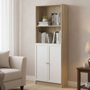 Libreria Michel, Scaffale da ufficio, Mobile portalibri, Biblioteca, 79x28 h203 cm, Quercia e Bianco