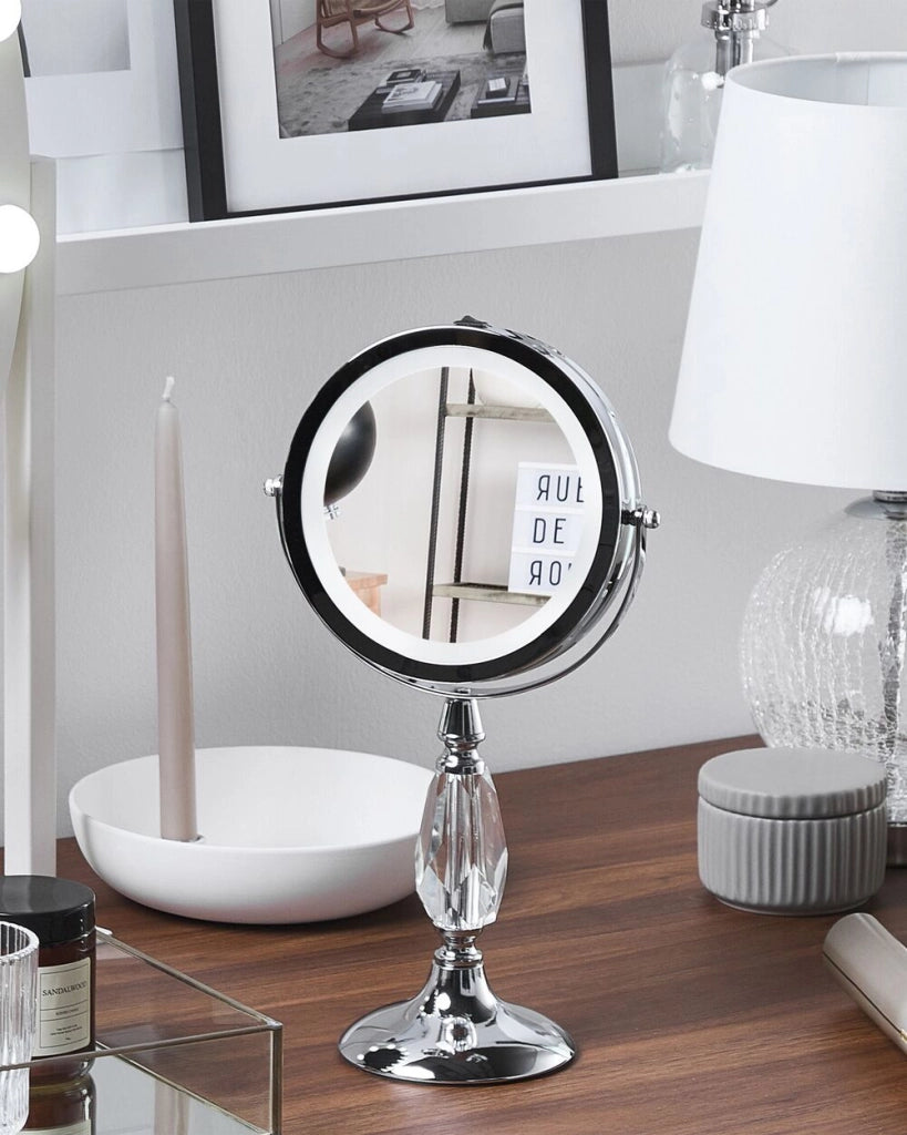 Specchio da tavolo double face per trucco a LED metallo argento ø 18 cm 1x / 5x