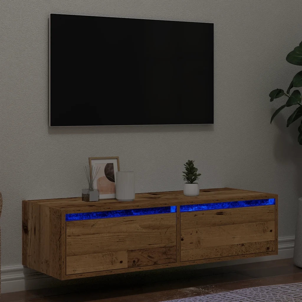 Mobile Porta TV con Luci LED Legno Vecchio 100X35,5x25 cm