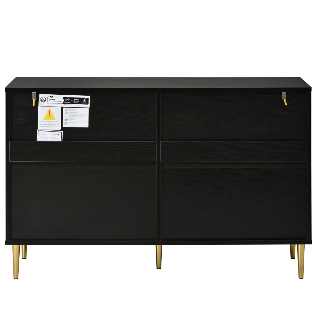 Cassettiera, mobile contenitore, 6 cassetti, gambe in metallo, MDF, nero