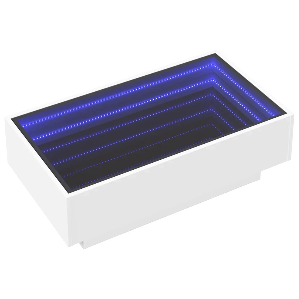 Tavolino Salotto con LED-Tavolino da soggiorno-Tavolo Bianco 90x50x30 cm Legno Multistrato