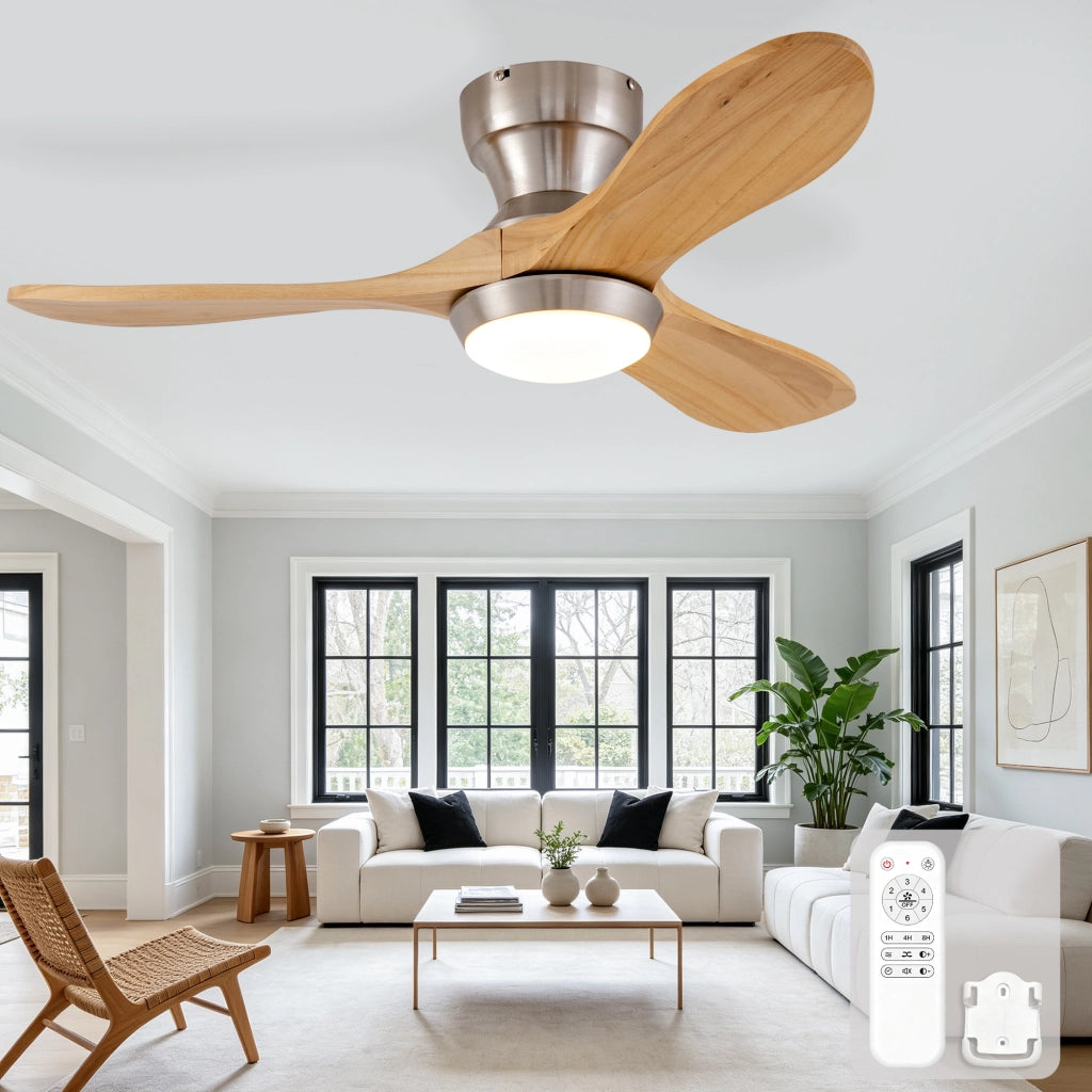 Ventilatore da soffitto a incasso 36 pollici con illuminazione e telecomando, 3 pale legno massello, 3CCT dimmerabile, 6 velocit¨¤ silenzioso