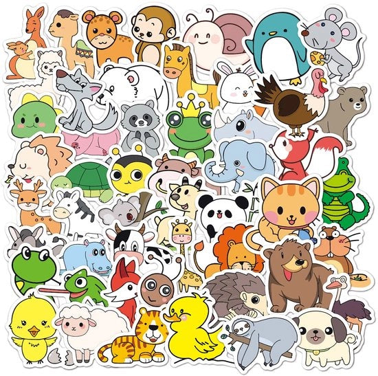 Sticker per Animali 50pz - Sticker a Cartone - Sticker Idrorepellente - Sticker in Vinile - Sticker per Bambini - Regalo Perfetto