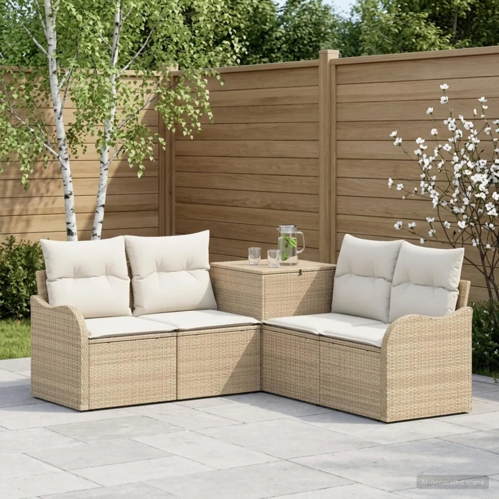 Set di divani 5 pz Beige e Bianco Crema 3447762