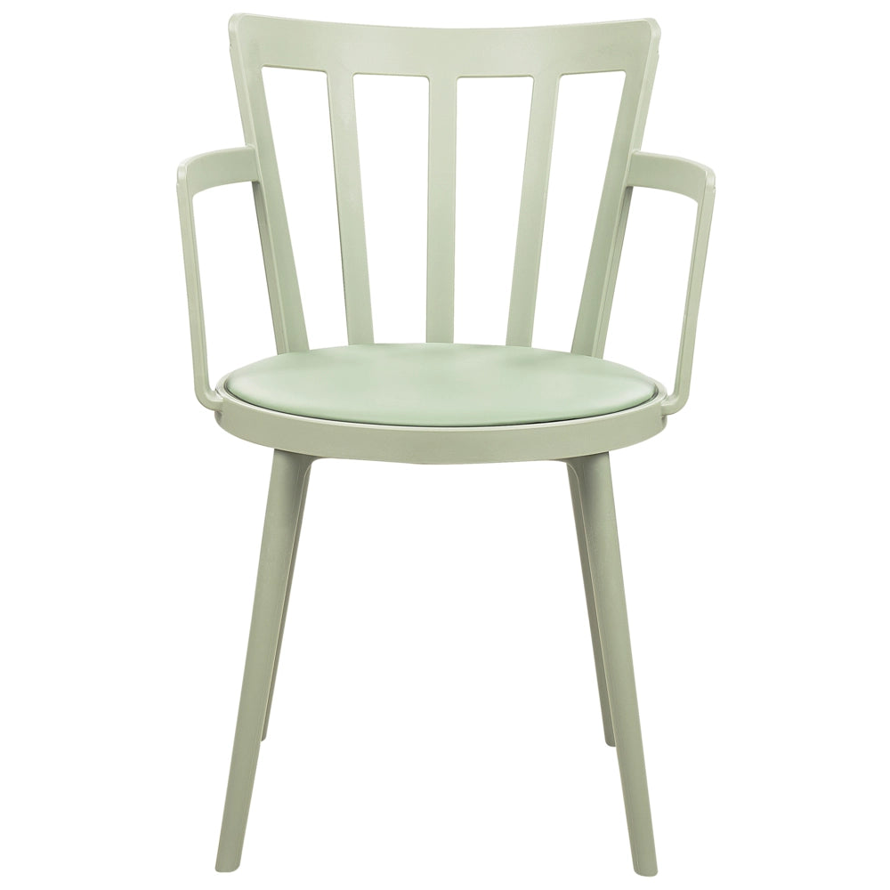 Set di 4 sedie da pranzo Seduta imbottita sintetica verde Schienale aperto in ecopelle con braccioli Soggiorno moderno minimalista