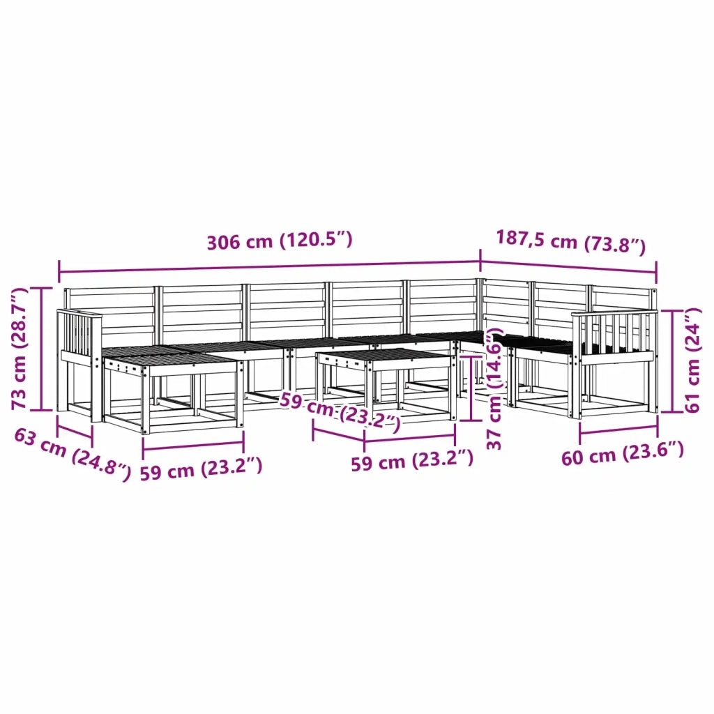 Set di divani da esterno 9 pcs Bianco Legno di Acacia Massello 3388078