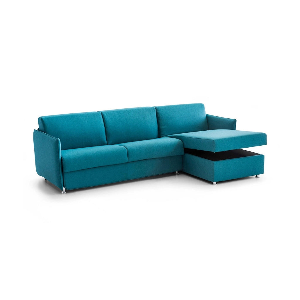Posina, Divano Fisso con Penisola Sfoderabile Made in Italy, 260x160 cm Azzurro
