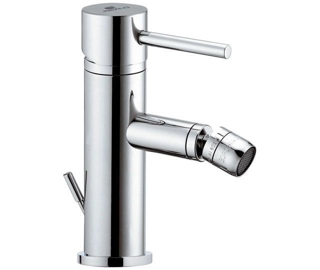 Rubinetto suvi per bidet dotato di scarico, caratterizzato da un design minimale e linee tonde