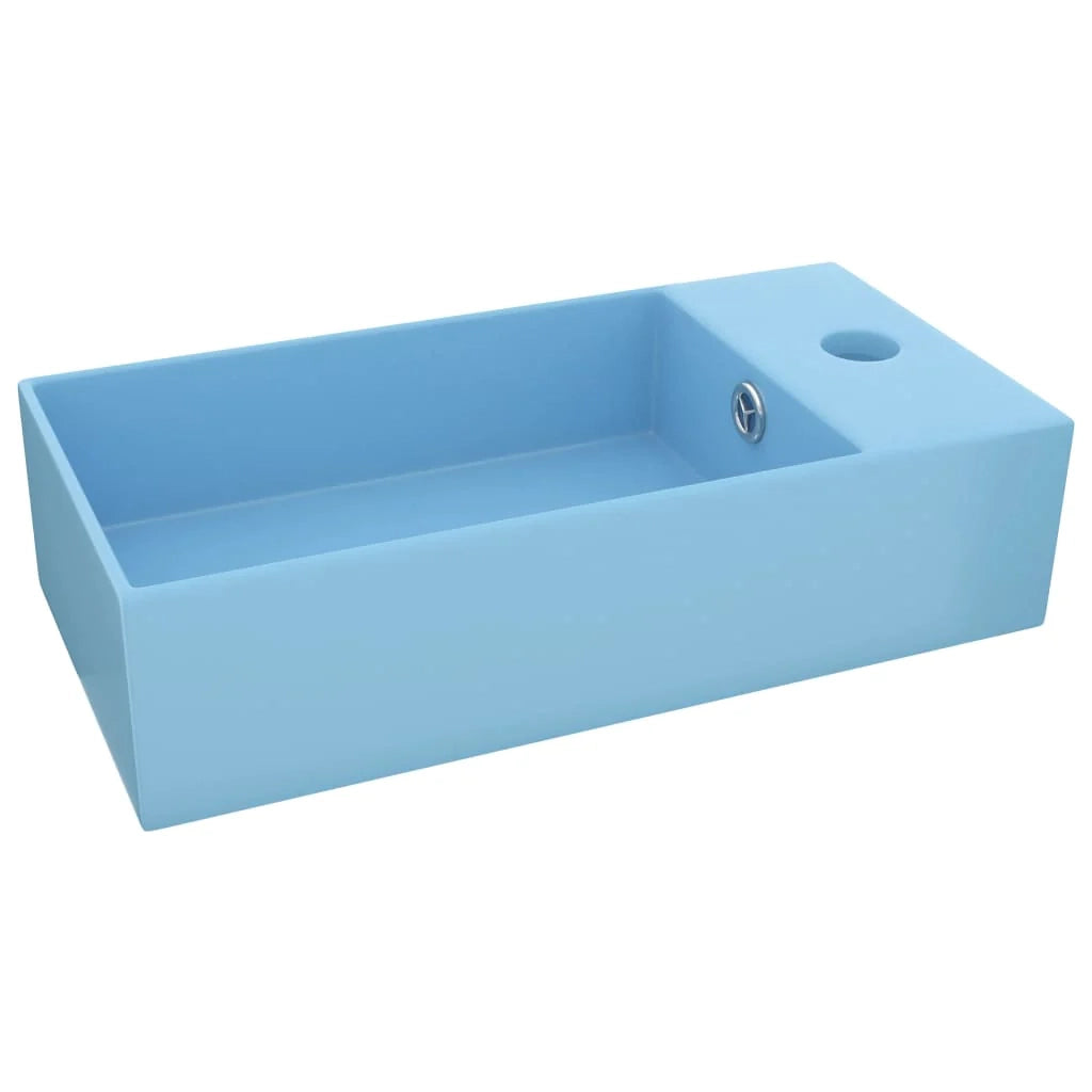 Lavandino da bagno con troppopieno lavabo da appoggio lavello da cucina lavabo da bagno lavabo per cosmetici 48 x 25 cm ceramica azzurra 02_0002731
