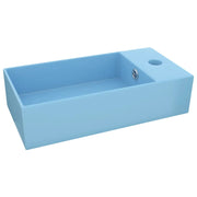 Lavandino da bagno con troppopieno lavabo da appoggio lavello da cucina lavabo da bagno lavabo per cosmetici 48 x 25 cm ceramica azzurra 02_0002731