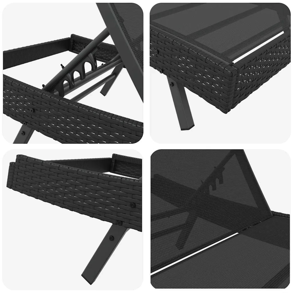 2 pz Lettino Prendisole | Sdraio da giardino | Lettino da sole Nero polyrattan