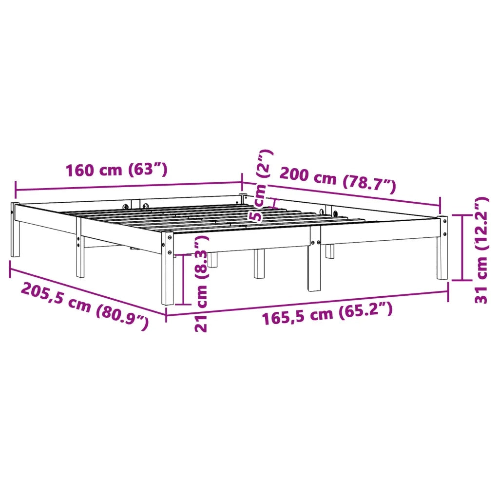 Letto matrimoniale | Letto per adulti | Giroletto senza Materasso Marrone Cera 160x200 cm Legno di Pino