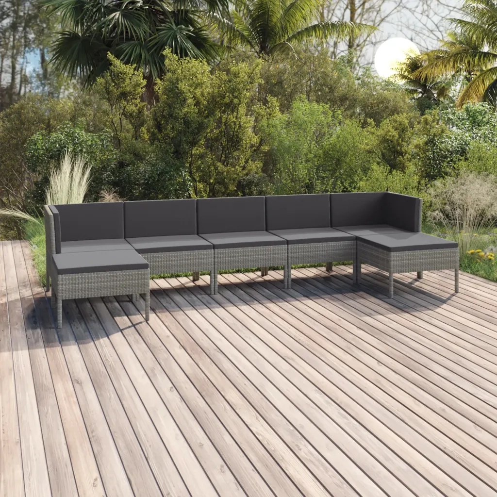 Set Divani da Giardino 7 pz | Set Salotto da Giardino con Cuscini in Polyrattan Grigio