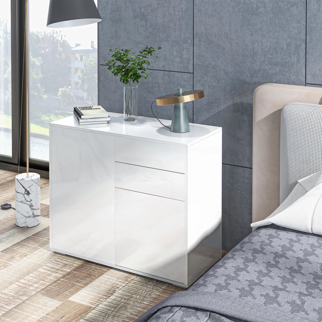 Credenza Moderna con 2 Cassetti ¨C Zephmum ¨C Bianco Lucido 79x36x74
