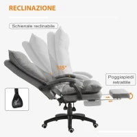 Sedia da Ufficio Imbottita con 6 Punti Massaggianti, Altezza Regolabile e Rotelle, 70x62x120-130 cm, Grigio