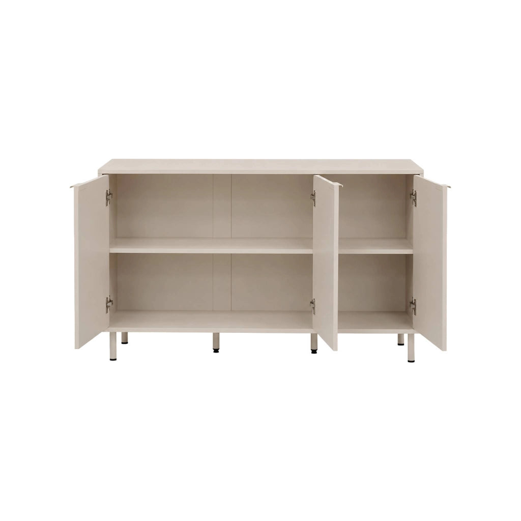 Credenza decorativa in legno e metallo 3 ante, 120cm, beige