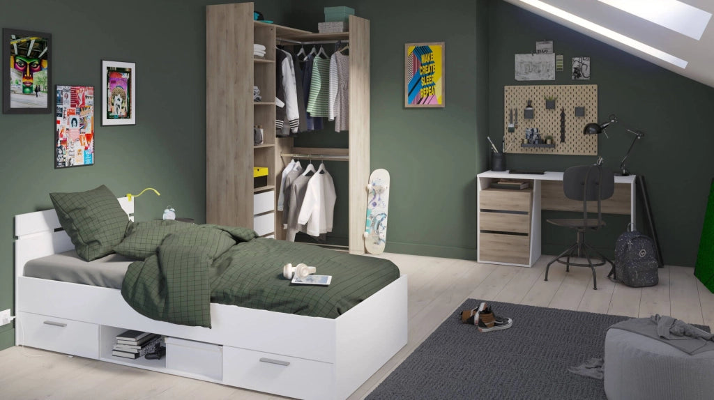 Letto singolo Zone, Sommier per camera da letto, Giroletto per stanza, Struttura porta materasso, 200x90 h74 cm, Bianco opaco