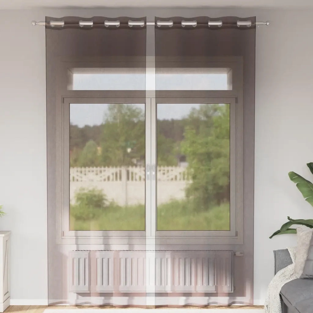 Tende in Voile con Occhielli 2 pz Marrone 140x300 cm 4102070