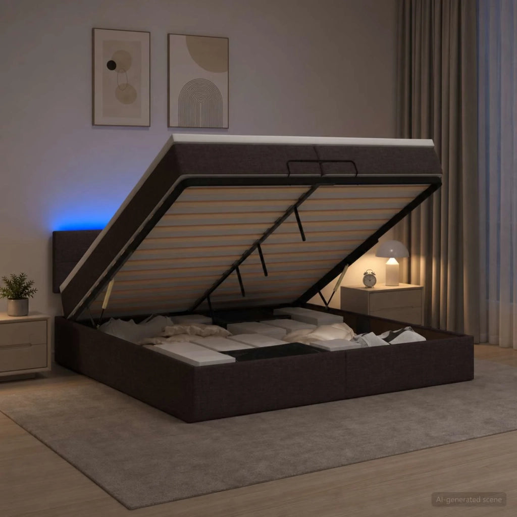 Letto Ottomano con Materasso e LED Marrone Scuro 200 x 200 cm 3456936