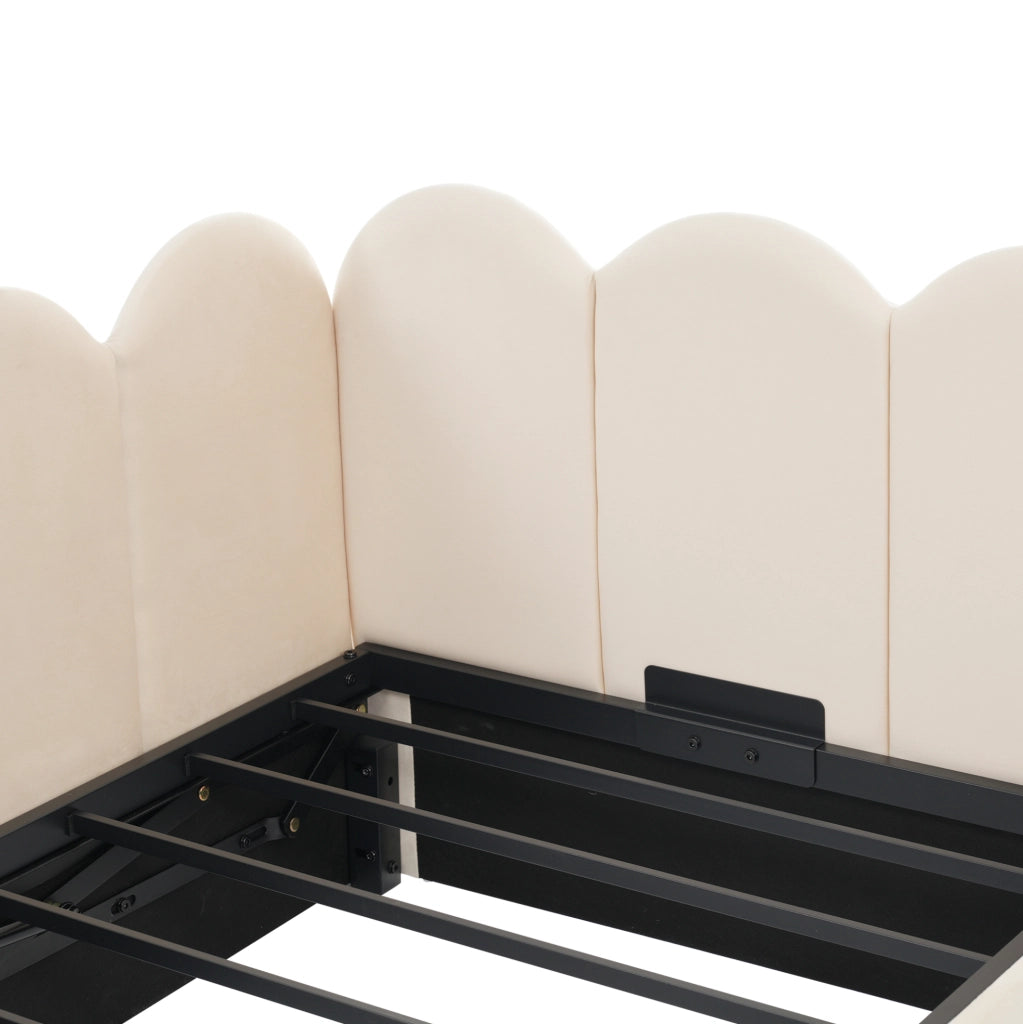 Divano letto 90x200 cm; contenitore idraulico; velluto beige (Senza materasso)