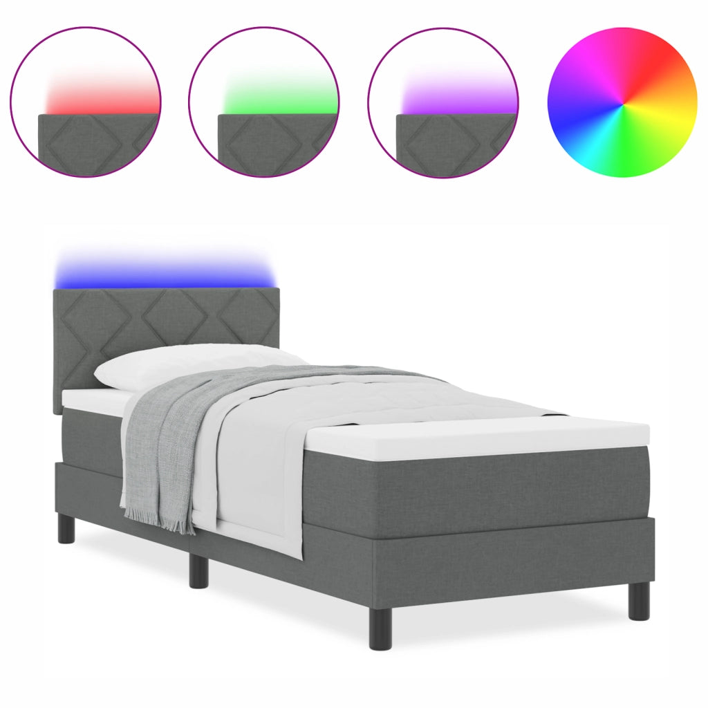 Letto Box Spring con Materasso & LED Grigio Scuro 80x200 cm Tessuto