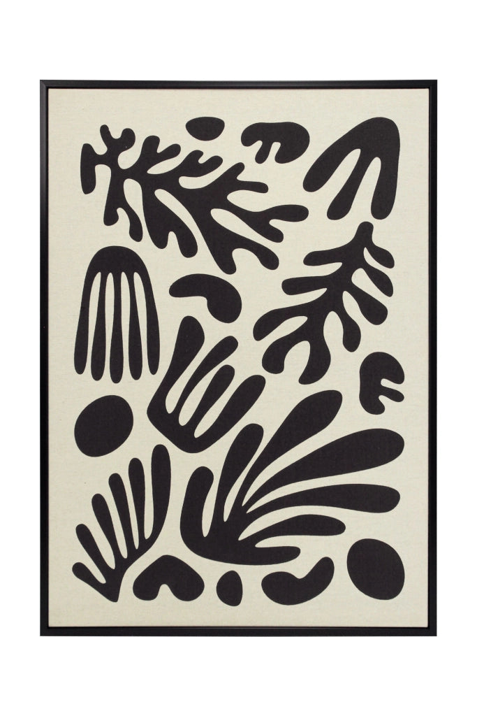 Quadro Hispanohogar in lino con stampa 3D astratto beige e nero 72x52x4