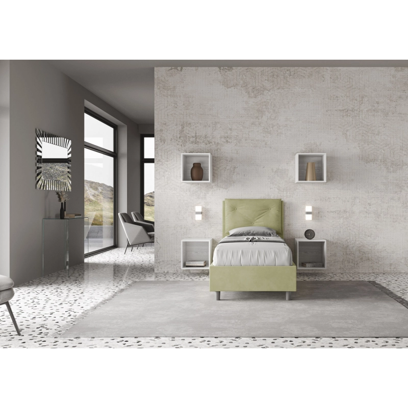 Letto imbottito Singolo 80x200 cm Appia - Con rete,Microfibra,Tè verde