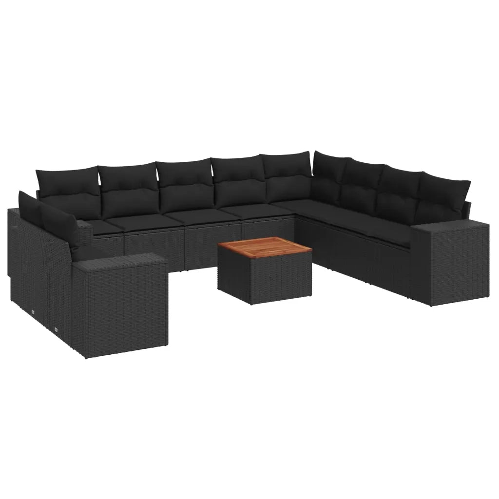 Set Divani da Giardino 11 pz con Cuscini in Polyrattan Nero