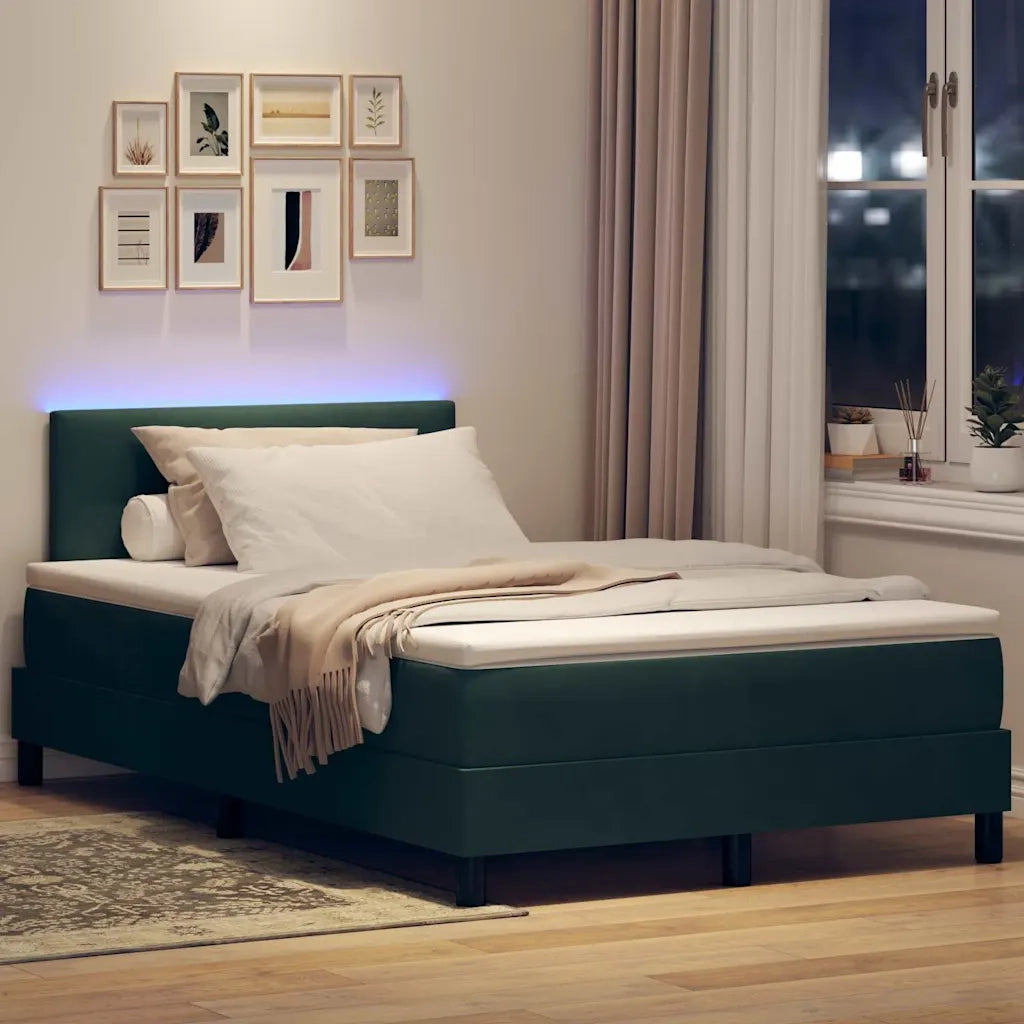 Letto a Sorgente LED con led Verde Scuro 120 x 200 cm Velluto