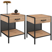 IDMarket - Set di 2 comodini PRESTON in acciaio perforato con 1 cassetto dal design industriale