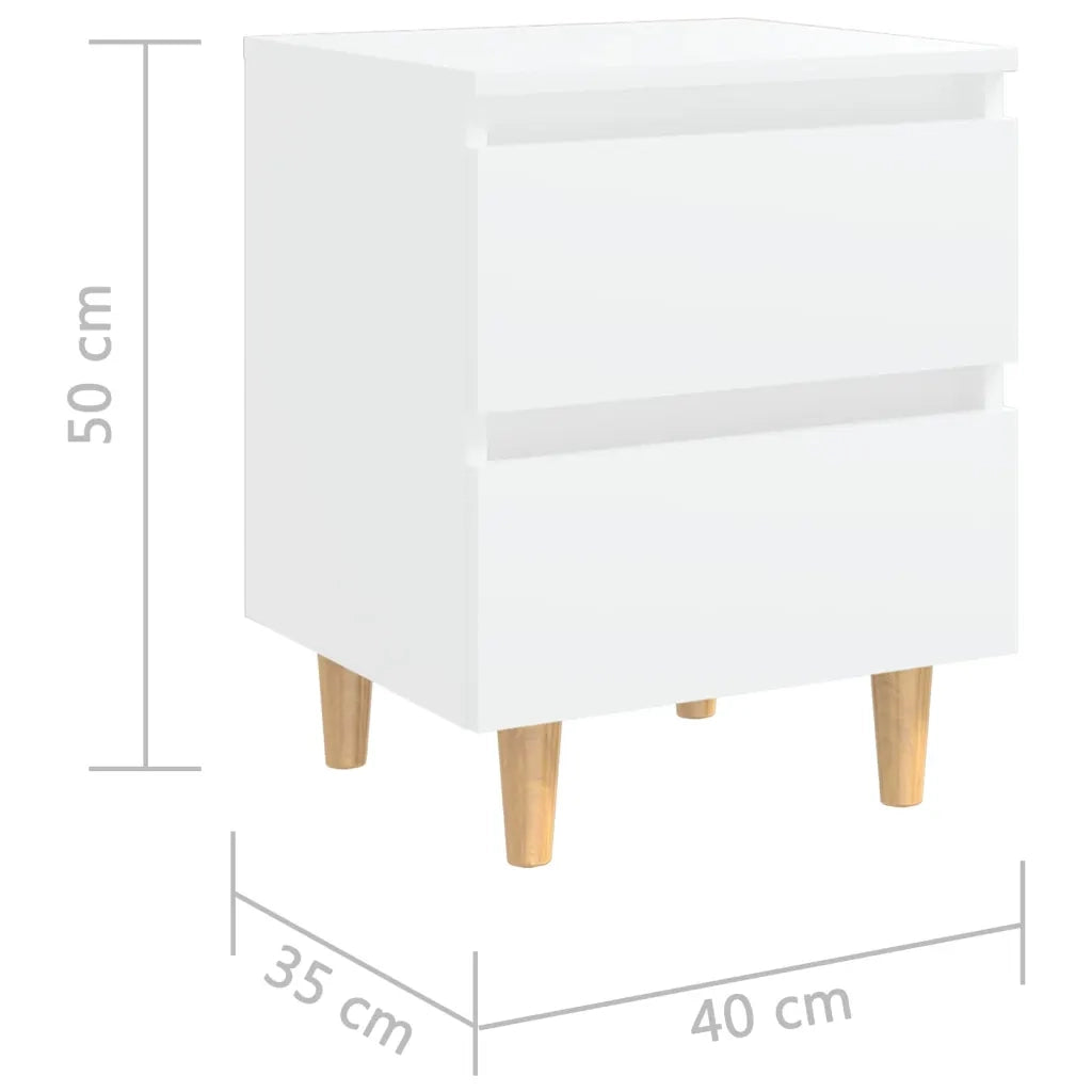 Comodino con Gambe in Pino Massello Bianco 40x35x50 cm 805851