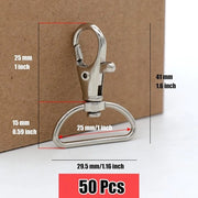Pacchetto di 50 chiusure metalliche di alta qualità con ganci di traino rotativi a 360° e chiusura a D con anello interno da 2,5 cm.