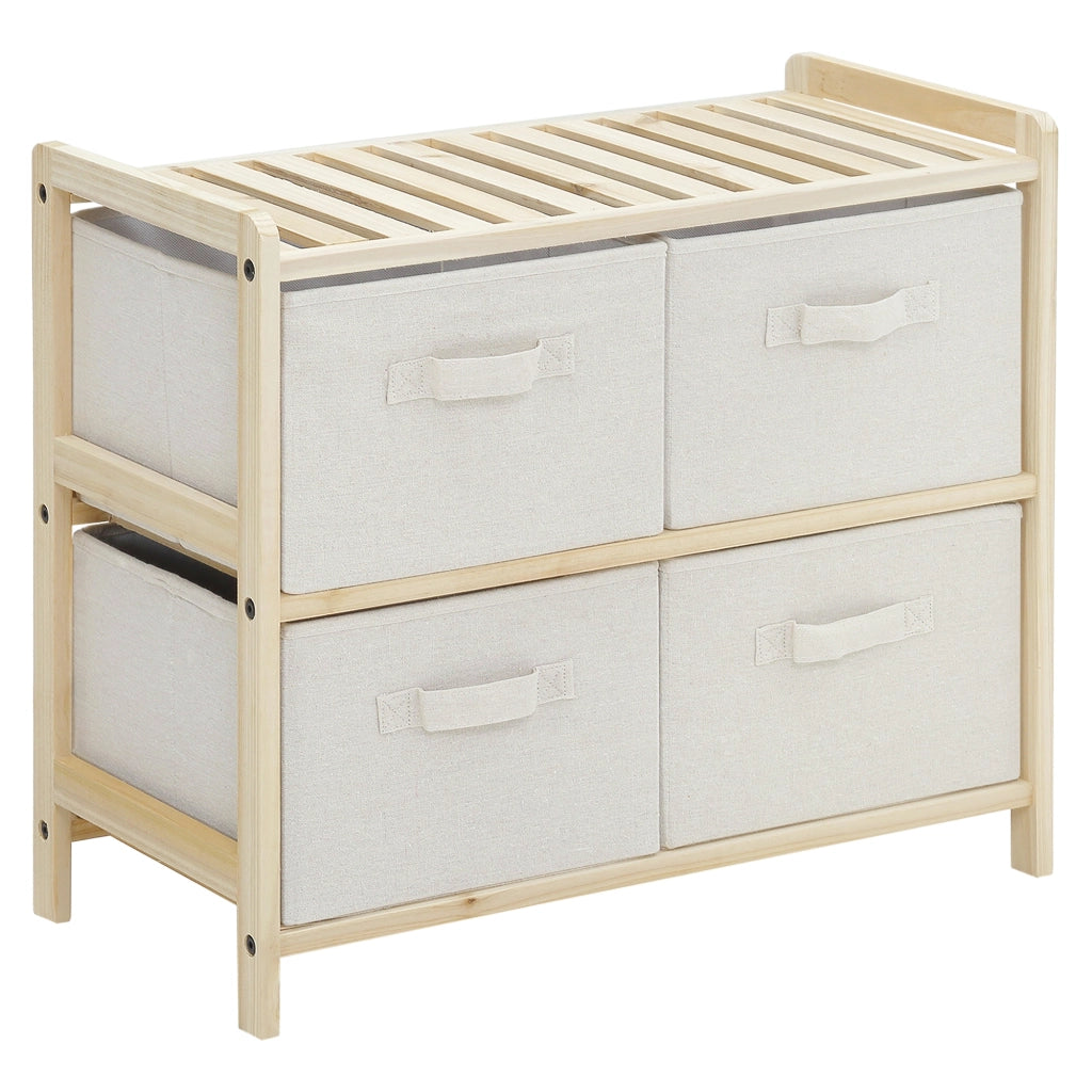 Cassettiera con 4 cassetti in tessuto lino ¨C zephmum ¨C 59x28x50 cm legno naturale beige
