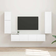 Set mobile TV 4 pcs Bianco Lucido Legno multistrato 3409037