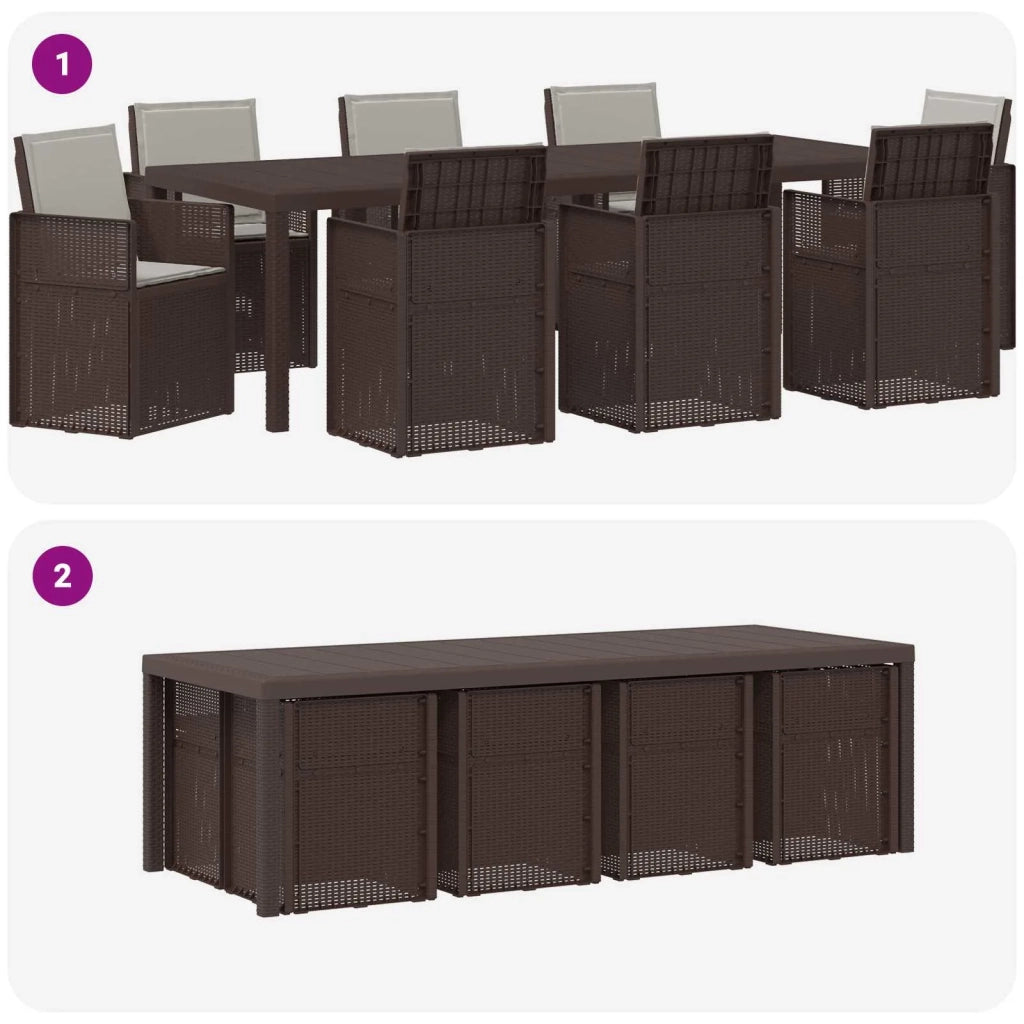 Set da Pranzo per Giardino 9 pcs Marrone e Grigio Chiaro PP 3430094