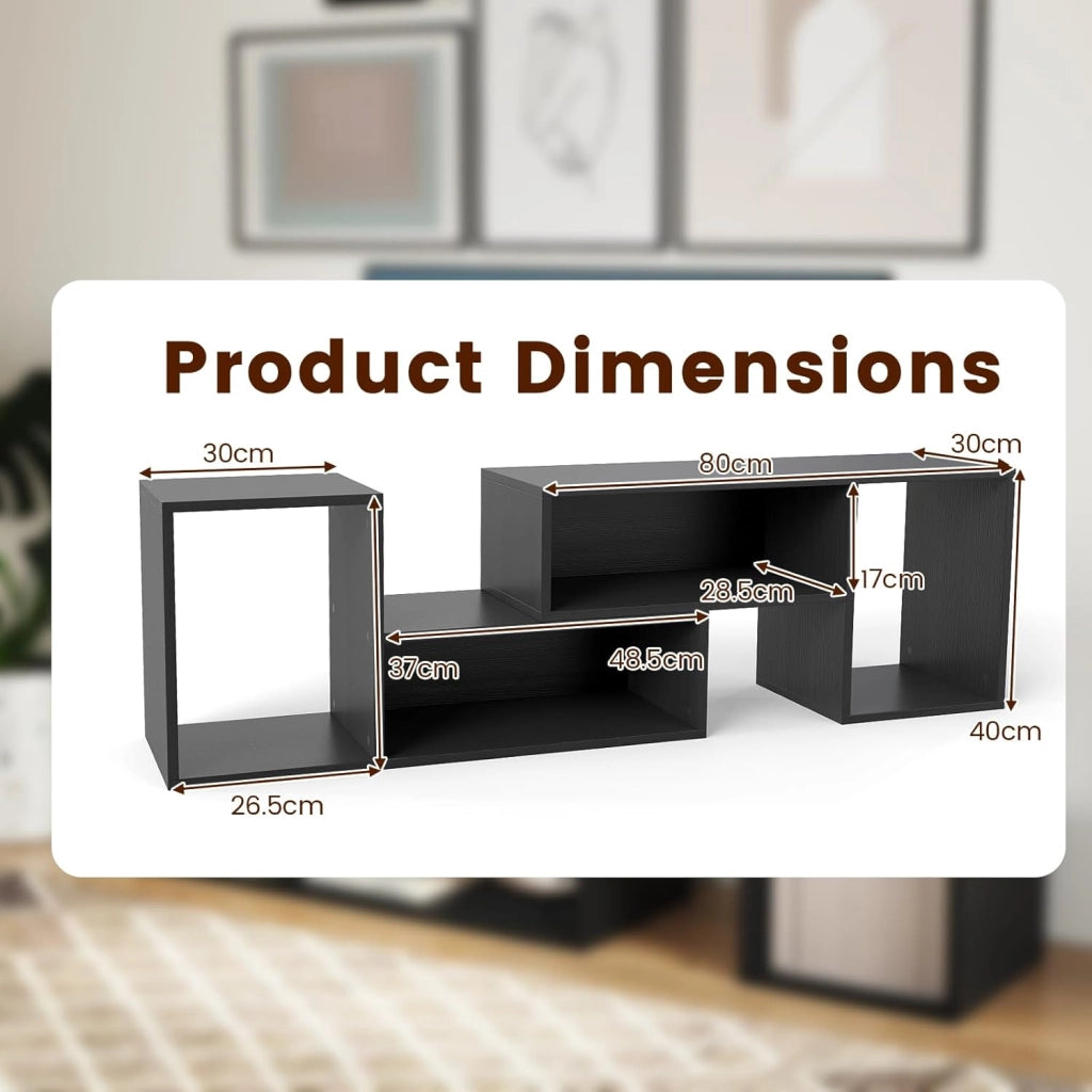 Mobile per TV, combinabile, in legno, 2 pezzi, per TV fino a 60 pollici, scaffale angolare multifunzionale, colore nero